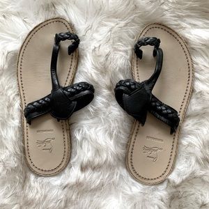 Christian Louboutin black thong espadrille flat sandals. Size 37.